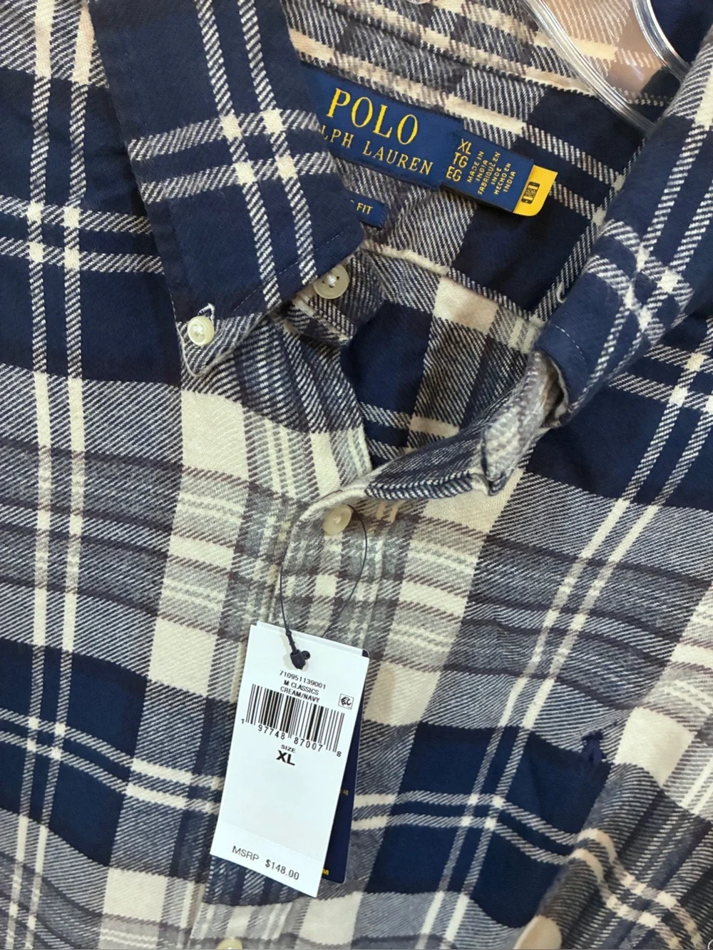Polo by Ralph Lauren Navy & White Plaid Button-Down Flannel Shirt